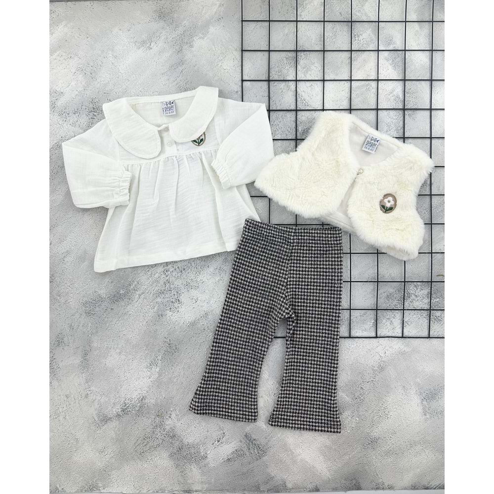NAZAR 26072 PELUŞ YELEKLİ 3 LÜ TAKIM - KREM - 24 AY