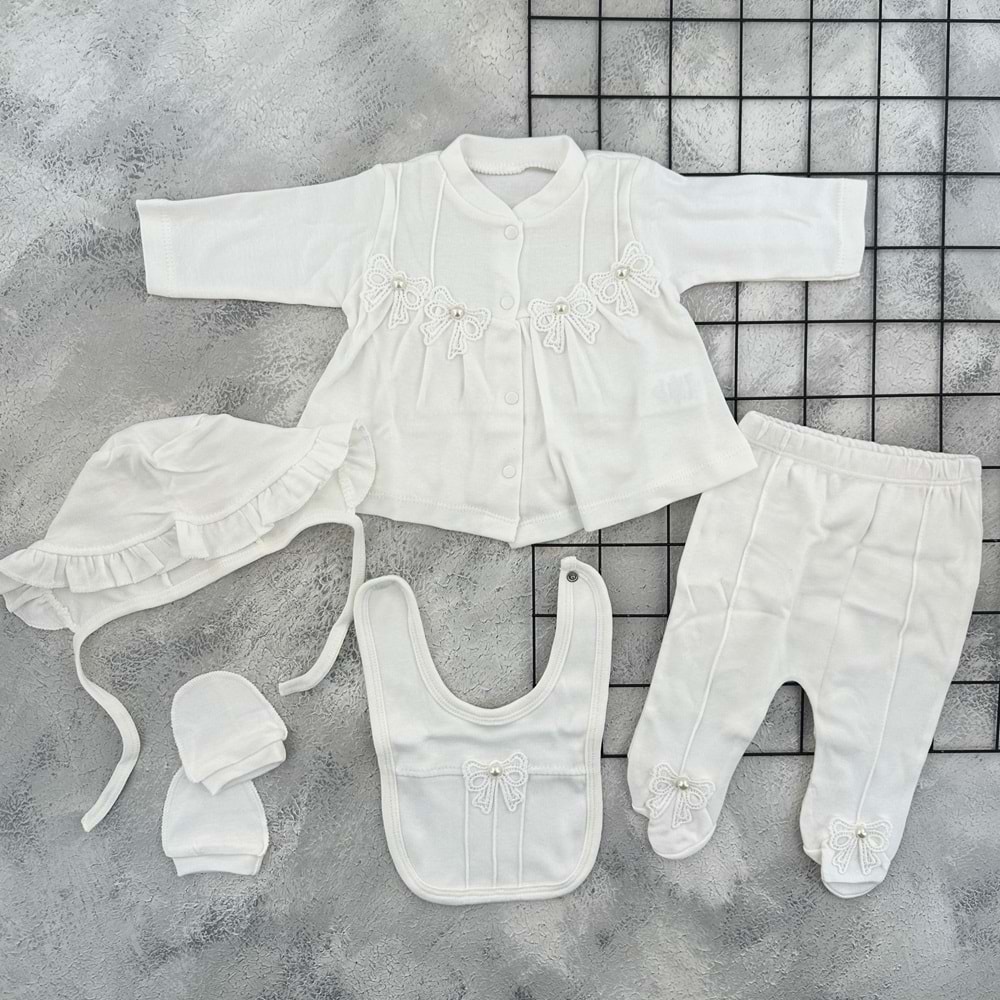BABY ZUHU 0973 İNCİLİ FİYONK 5 Lİ ZIBIN SET - BEYAZ - 0 AY