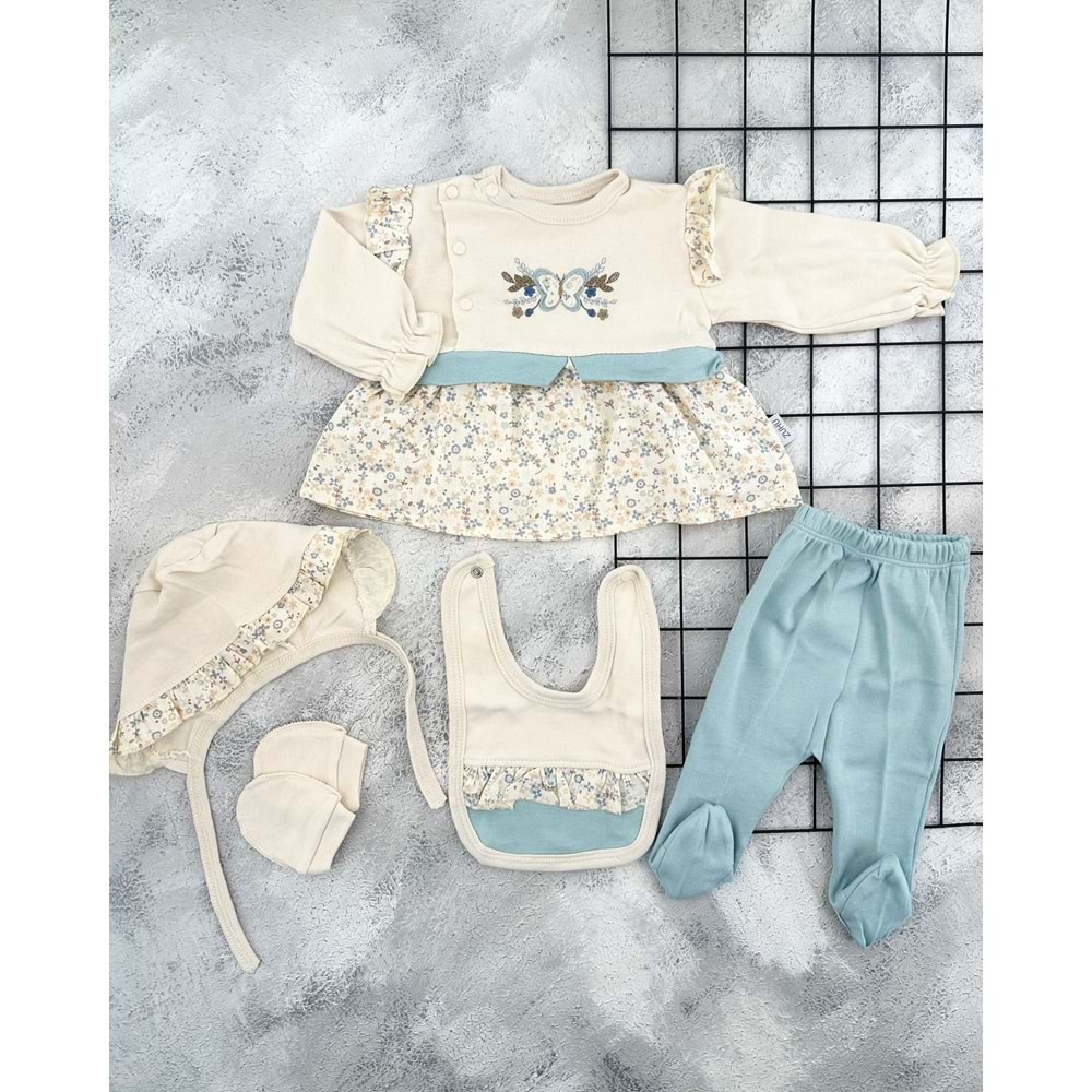 BABY ZUHU 0974 KELEBEK NAKIŞLI 5 Lİ ZIBIN SET - MİND - 0 AY