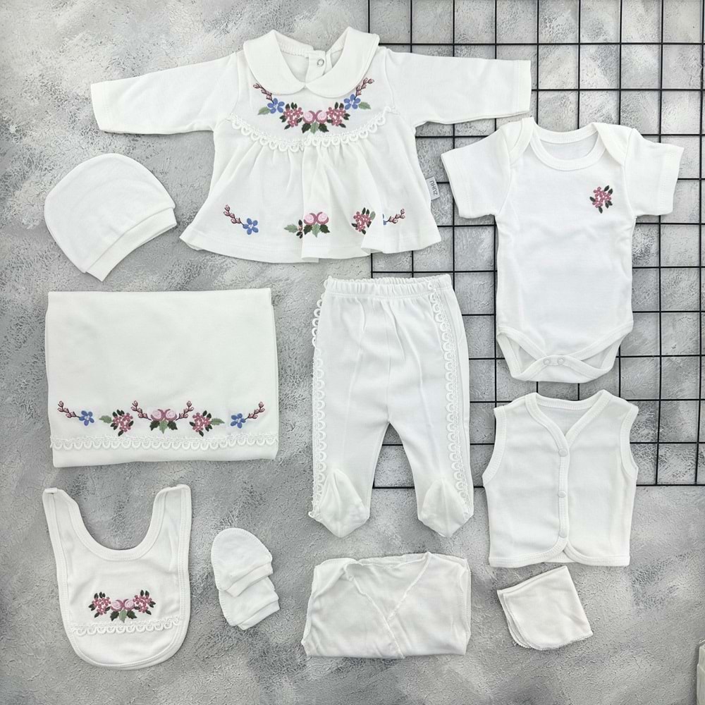 BABY ZUHU 0957 ÇİÇEK NAKIŞLI 11 Lİ ZIBIN SET