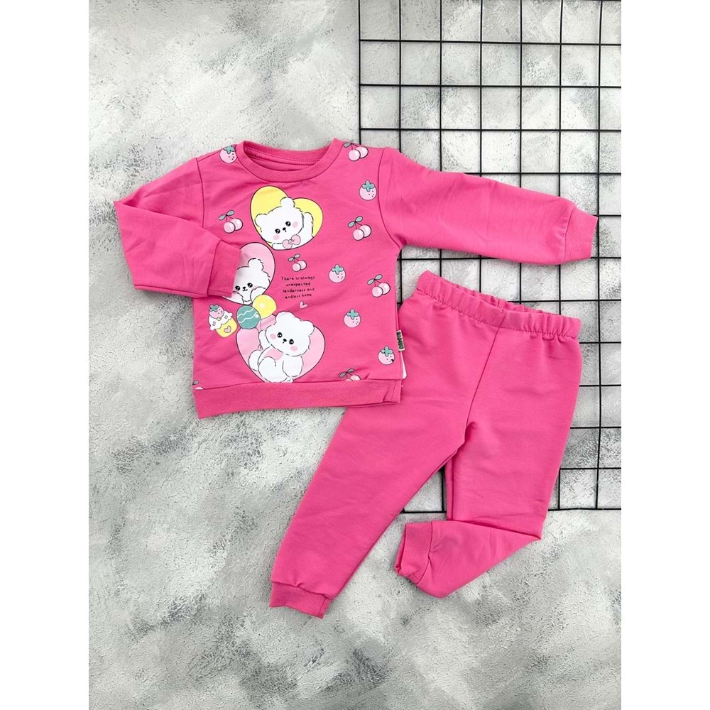 BAMBU 4523 AYICIK BASKILI MEVSİMLİK TAKIM - PEMBE - 1 YAŞ