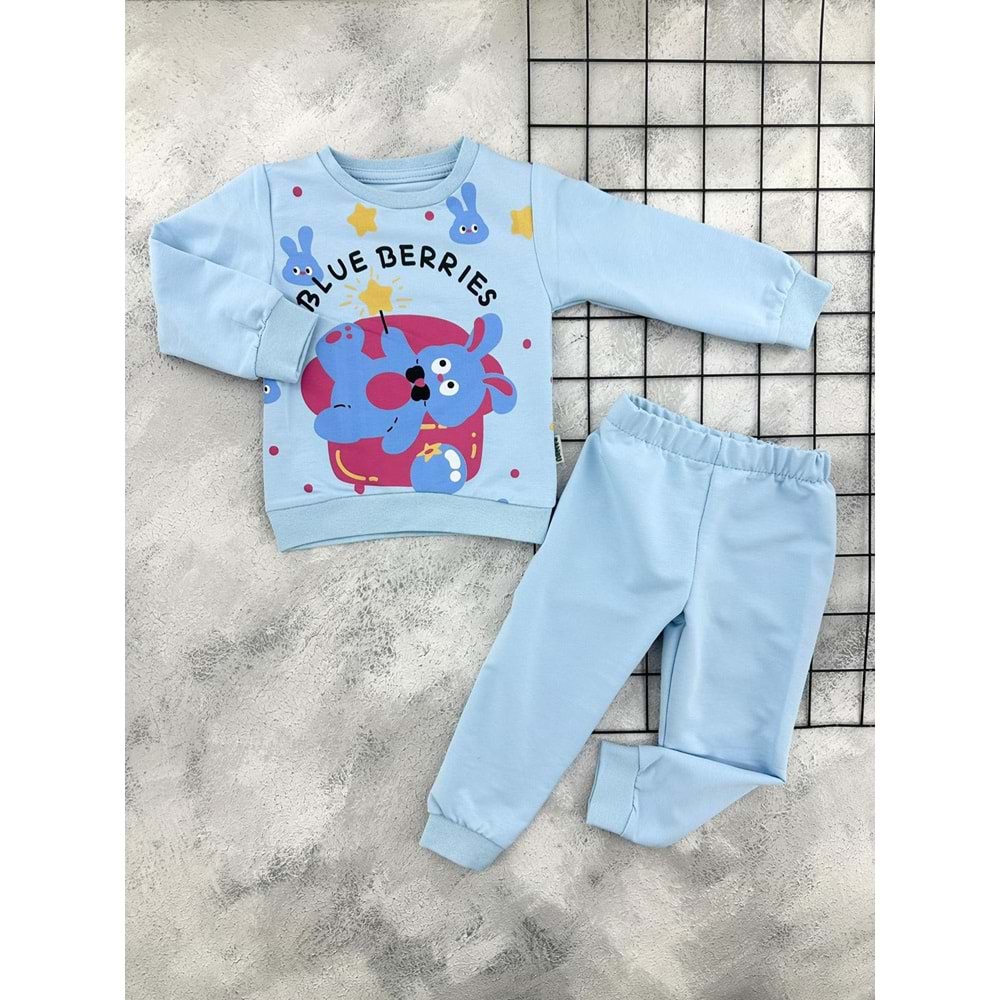 BAMBU 4524 TAVŞAN BASKILI MEVSİMLİK TAKIM - MAVİ - 3 YAŞ