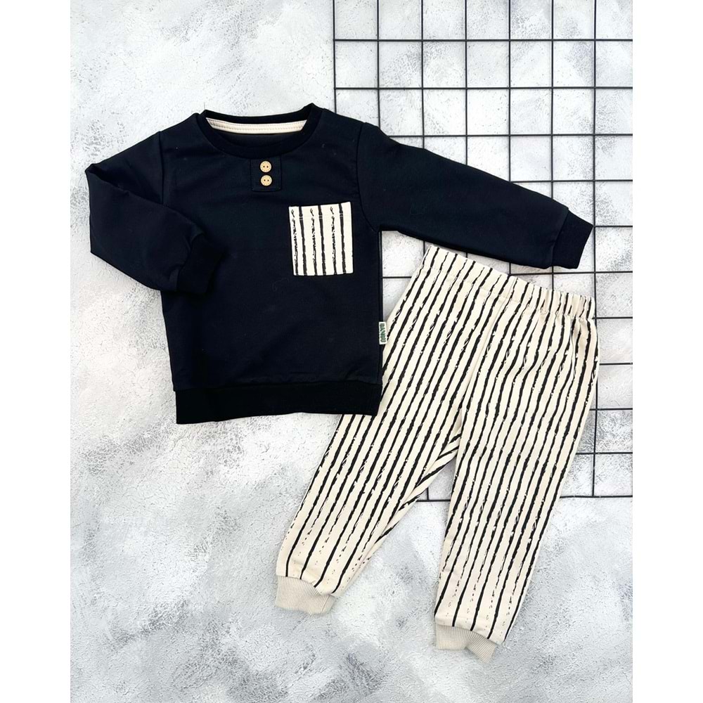 BAMBU 4523 ÇİZGİLİ CEP MEVSİMLİK TAKIM - SİYAH - 3 YAŞ