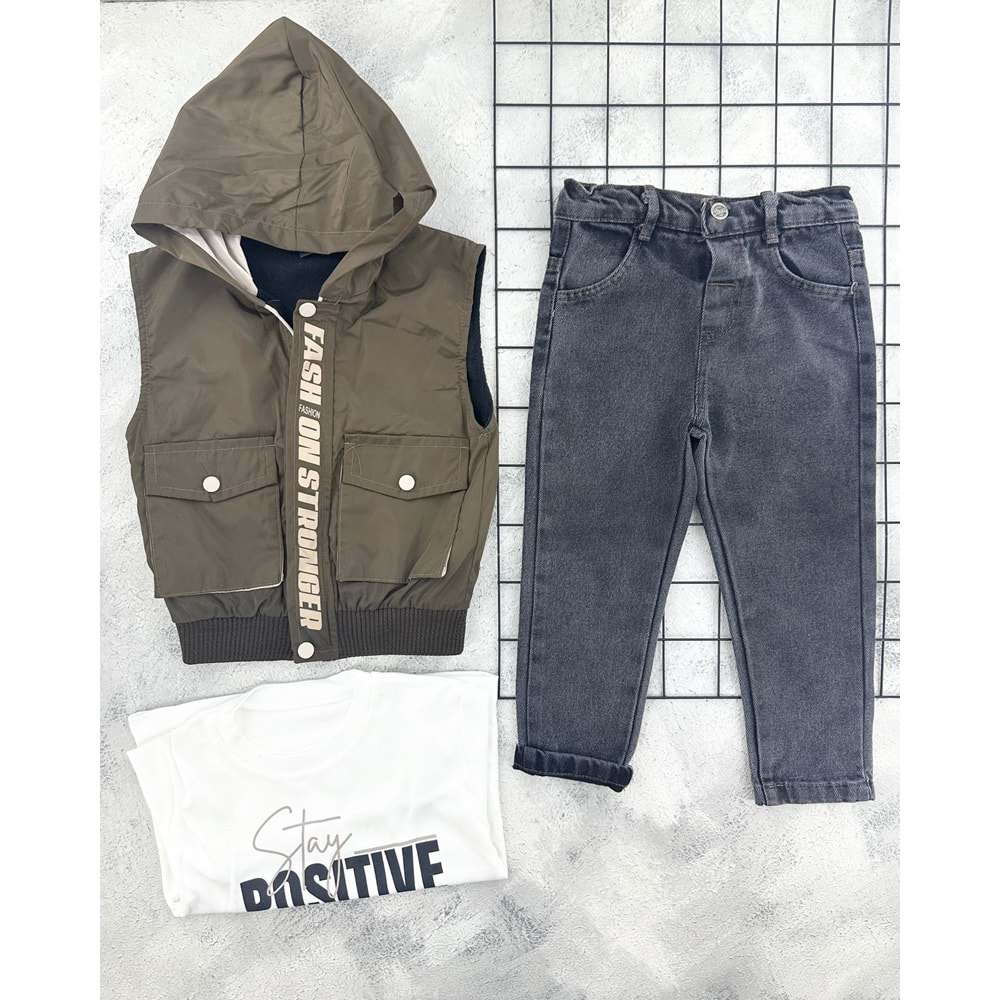 CANÖZ 3502 CEPLİ YELEK 3 LÜ TAKIM - KAHVE - 5 YAŞ