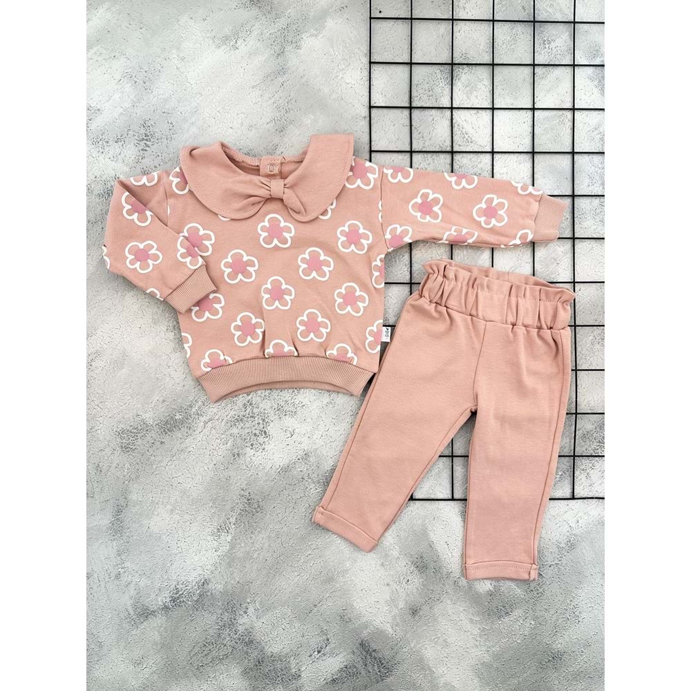 NAZAR 26138 PAPATYA BASKILI MEVSİMLİK TAKIM - PUDRA - 9 AY