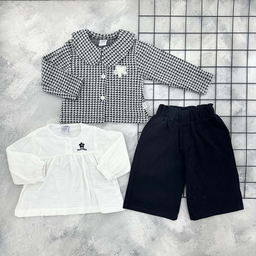 NAZAR 26092 İNCİ ÇİÇEKLİ CEKETLİ TAKIM - SİYAH - 9 AY