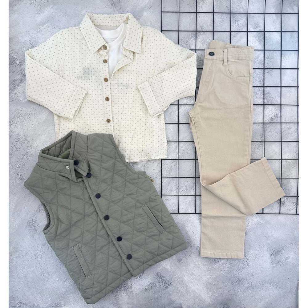 ECO 3759 YELEKLİ GÖMLEK TAKIM - YEŞİL - 5 YAŞ