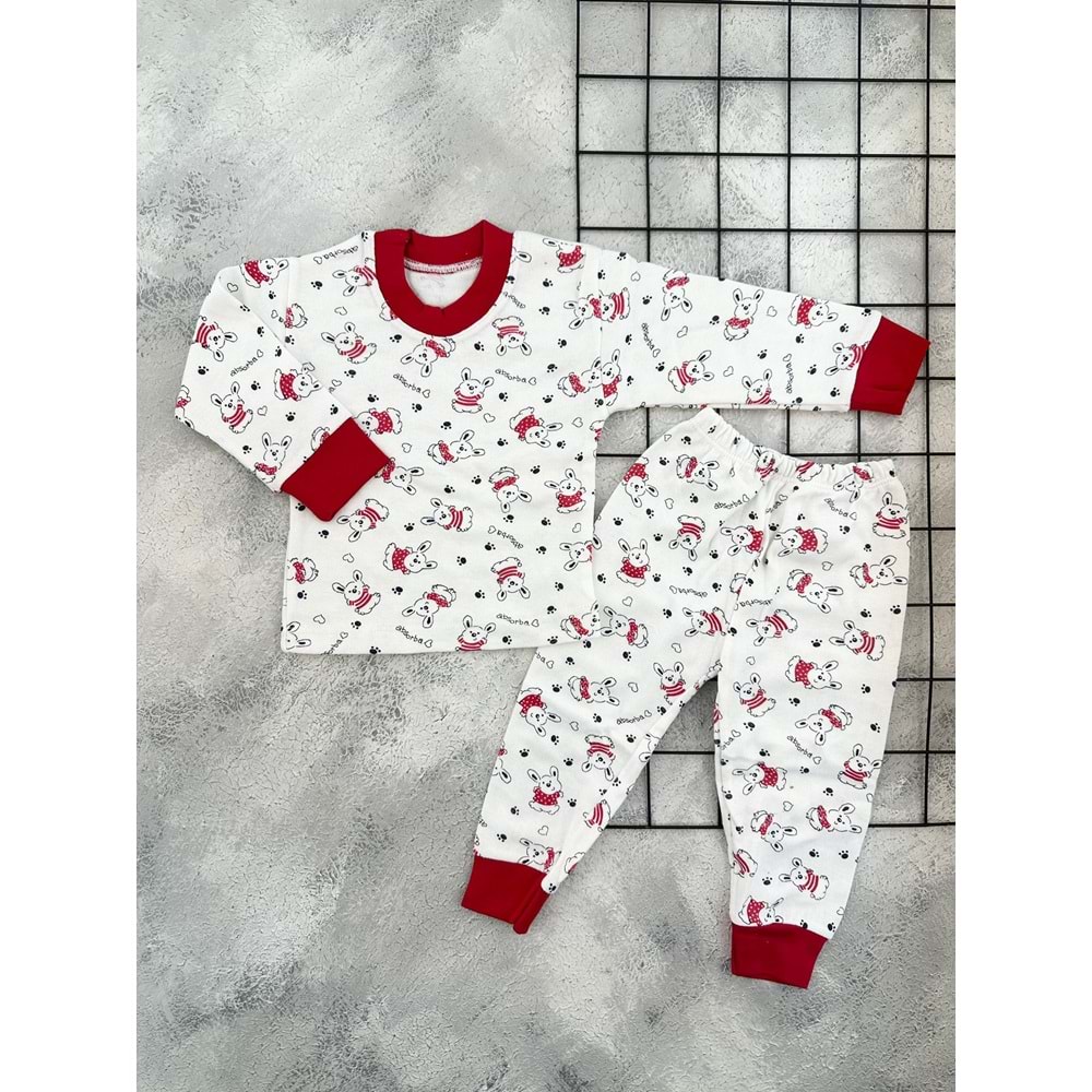 ÇUM ÇUM 1319 TAVŞAN BASKILI PİJAMA TAKIM - KIRMIZI - 6 AY