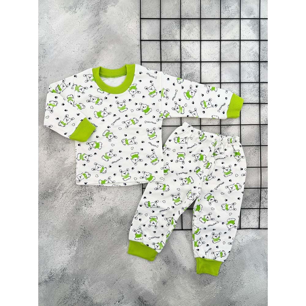 ÇUM ÇUM 1319 TAVŞAN BASKILI PİJAMA TAKIM - YEŞİL - 6 AY
