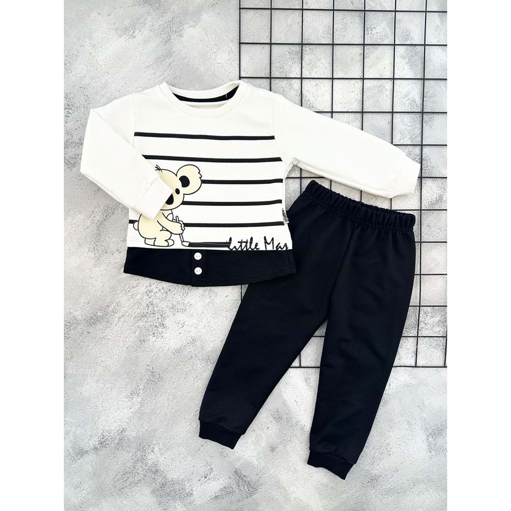 BAMBU 4527 ÇİZGİLİ KOALA BASKILI MEVSİMLİK TAKIM - SİYAH - 4 YAŞ