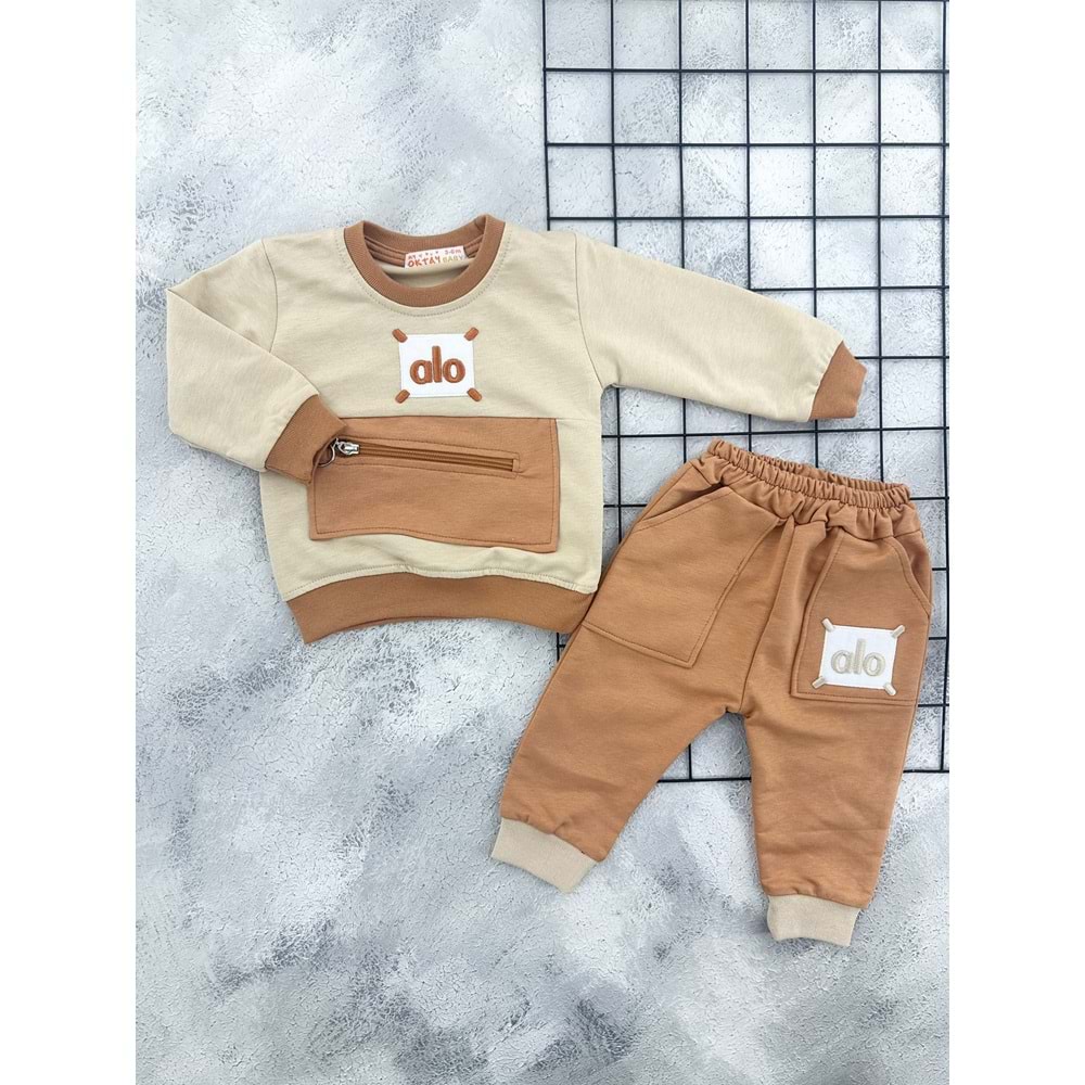 OKTAY 4420 ALO NAKIŞLI MEVSİMLİK TAKIM - KAHVE - 3-6 AY