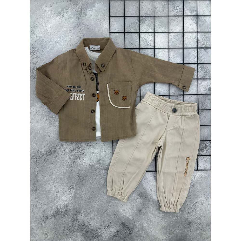 MİX LIFE 6401 AYI KAFALAR GÖMLEK TAKIM - KAHVE - 24 AY