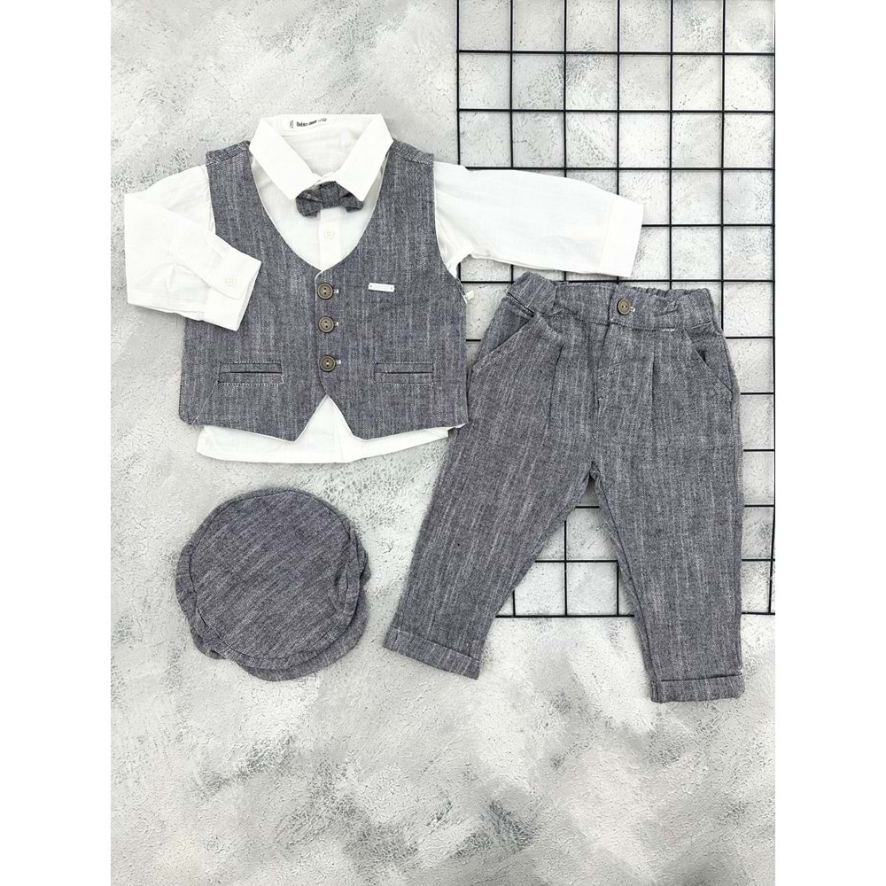 BEBİÇO 5438 ŞAPKALI TAKIM ELBİSE - FÜME - 12-18 AY