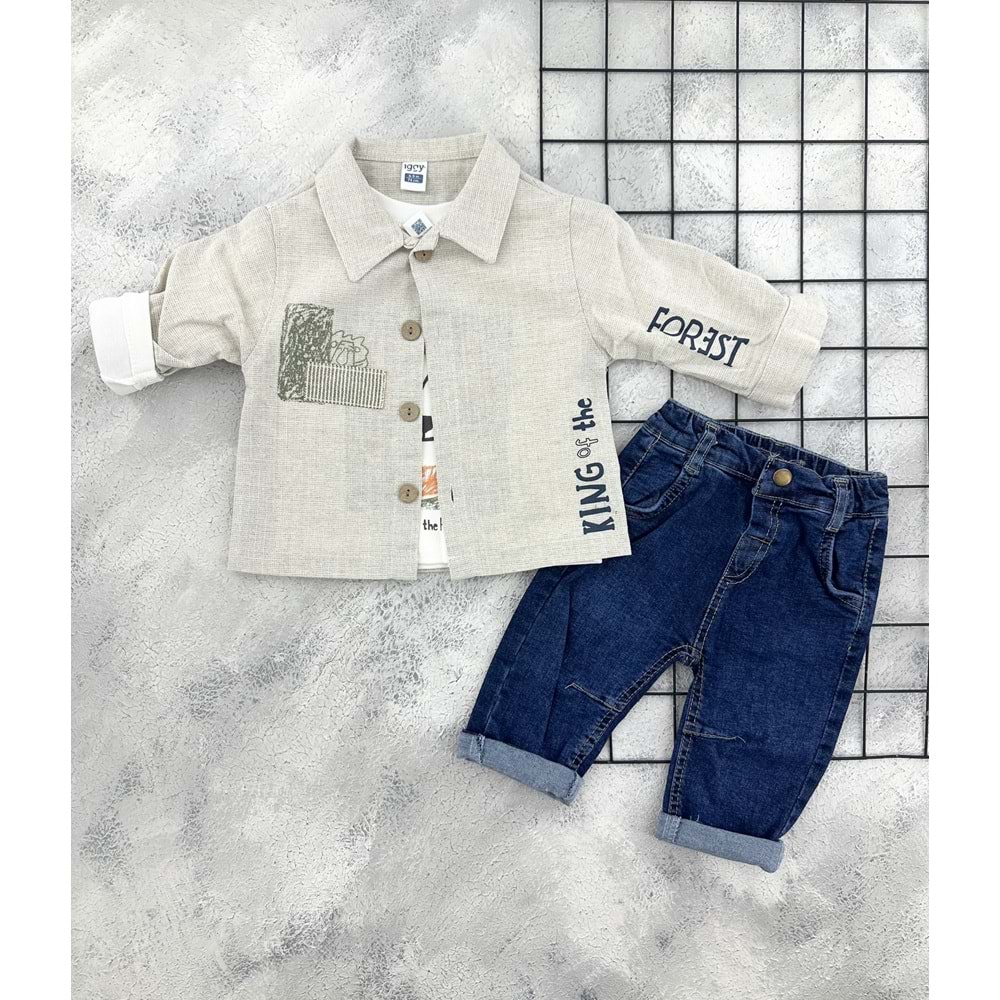 IGGY 26018 KING 3 LÜ GÖMLEK TAKIM - GRİ - 6-9 AY