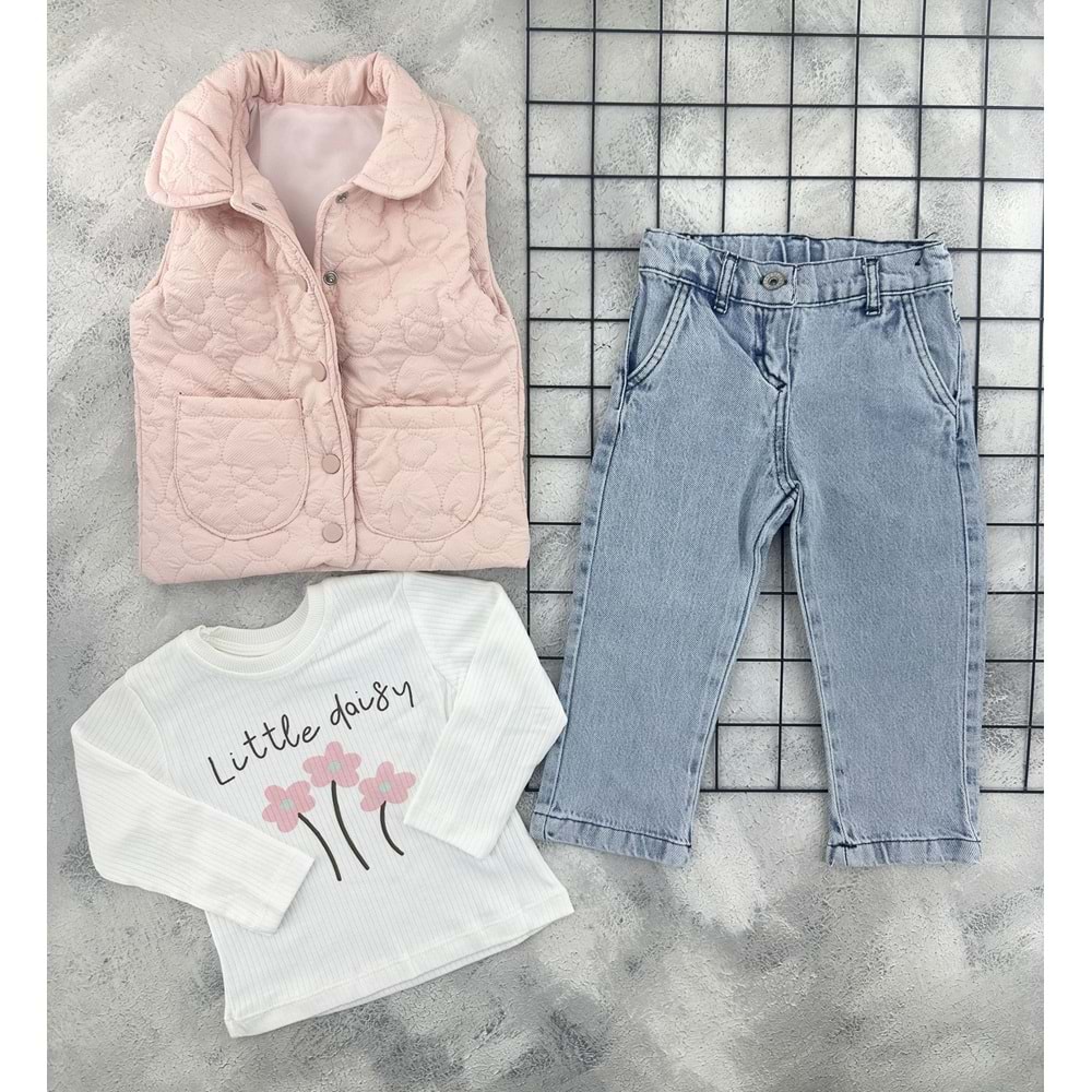 ERCAN 7199 ÇİÇEKLİ ŞİŞME YELEKLİ KOT TAKIM - SOMON - 2 YAŞ