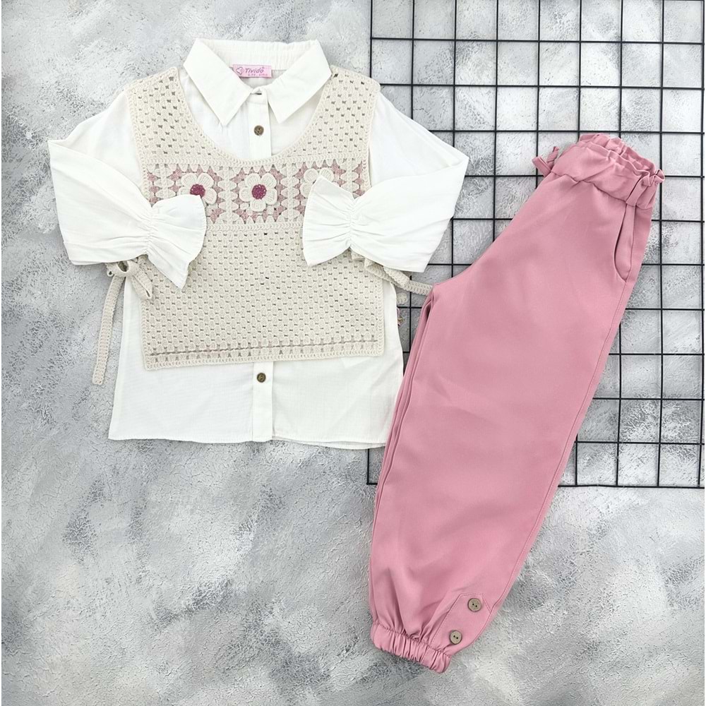 TİWİDO 2807 PAPATYA NAKIŞLI 3 LÜ TAKIM - PEMBE - 6 YAŞ