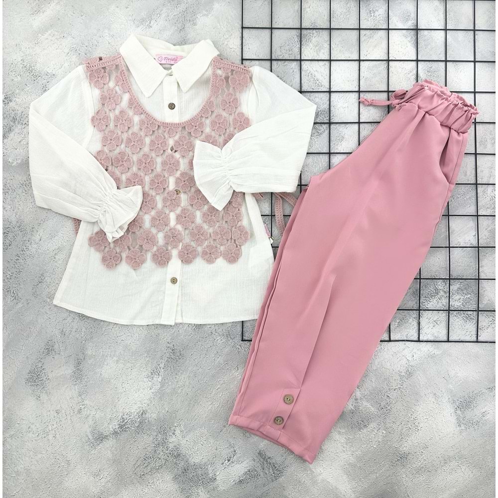 TİWİDO 2817 ÇİÇEKLİ 3 LÜ GÖMLEK TAKIM - PEMBE - 6 YAŞ