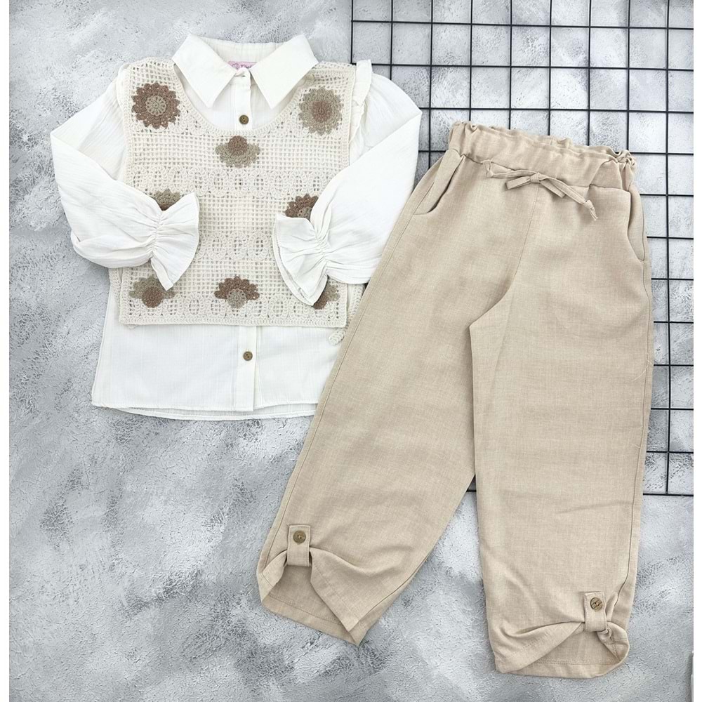 TİWİDO 2816 PAPATYA NAKIŞLI 3 LÜ TAKIM - BEJ - 8 YAŞ