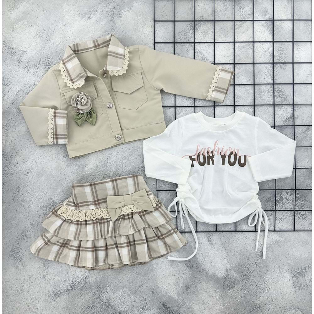 MİMO COOL 106 GÜLLÜ CEKET TAKIM - BEJ - 9 AY