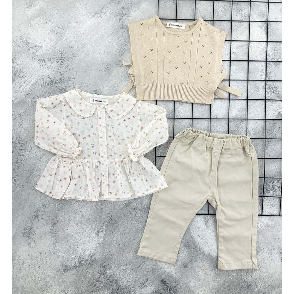 MİMO COOL 5413 ÇİÇEKLİ GÖMLEK TAKIM - BEJ - 6-9 AY