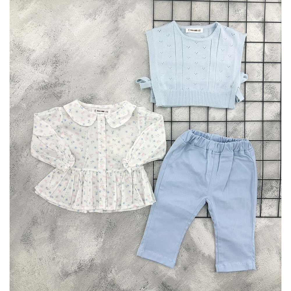 MİMO COOL 5413 ÇİÇEKLİ GÖMLEK TAKIM - MAVİ - 6-9 AY