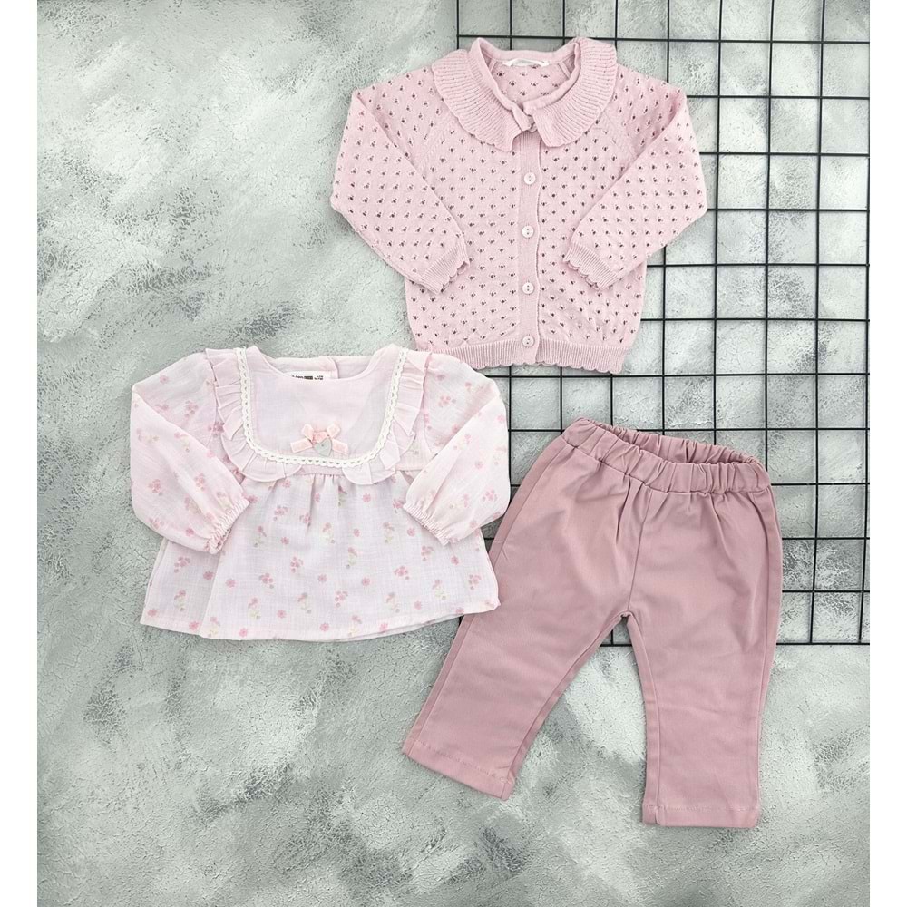 BEBİÇO 5428 TRİKO HIRKALI TAKIM - PEMBE - 6-9 AY