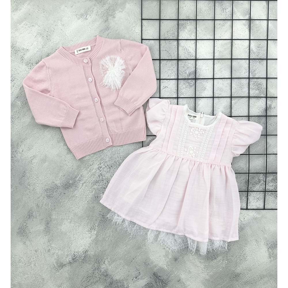 BEBİÇO 5420 TRİKO HIRKALI ELBİSE - PEMBE - 6-9 AY