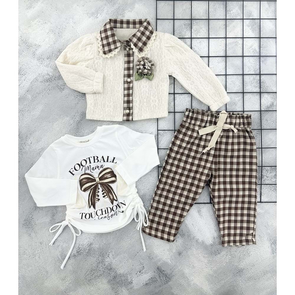 MİMO COOL 101 GÜLLÜ EKOSE TAKIM - KAHVE - 9 AY