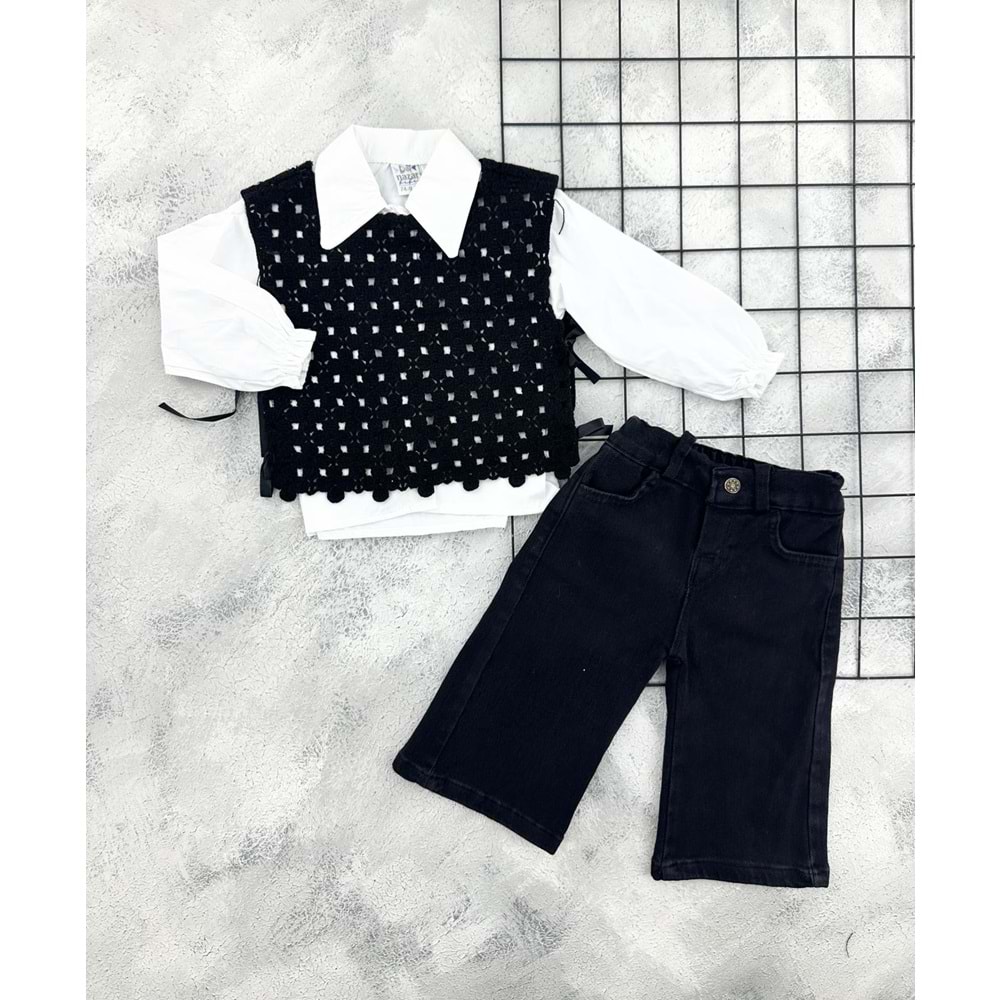 NAZAR 26108 GÖMLEKLİ ÖRME SÜVETER 3 LÜ TAKIM - SİYAH - 9 AY