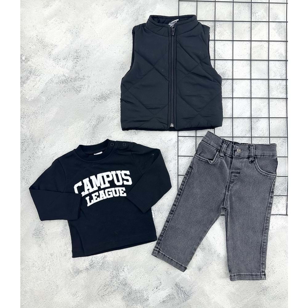 NAZAR 26162 KAPİTONE YELEKLİ KOT TAKIM - SİYAH - 24 AY