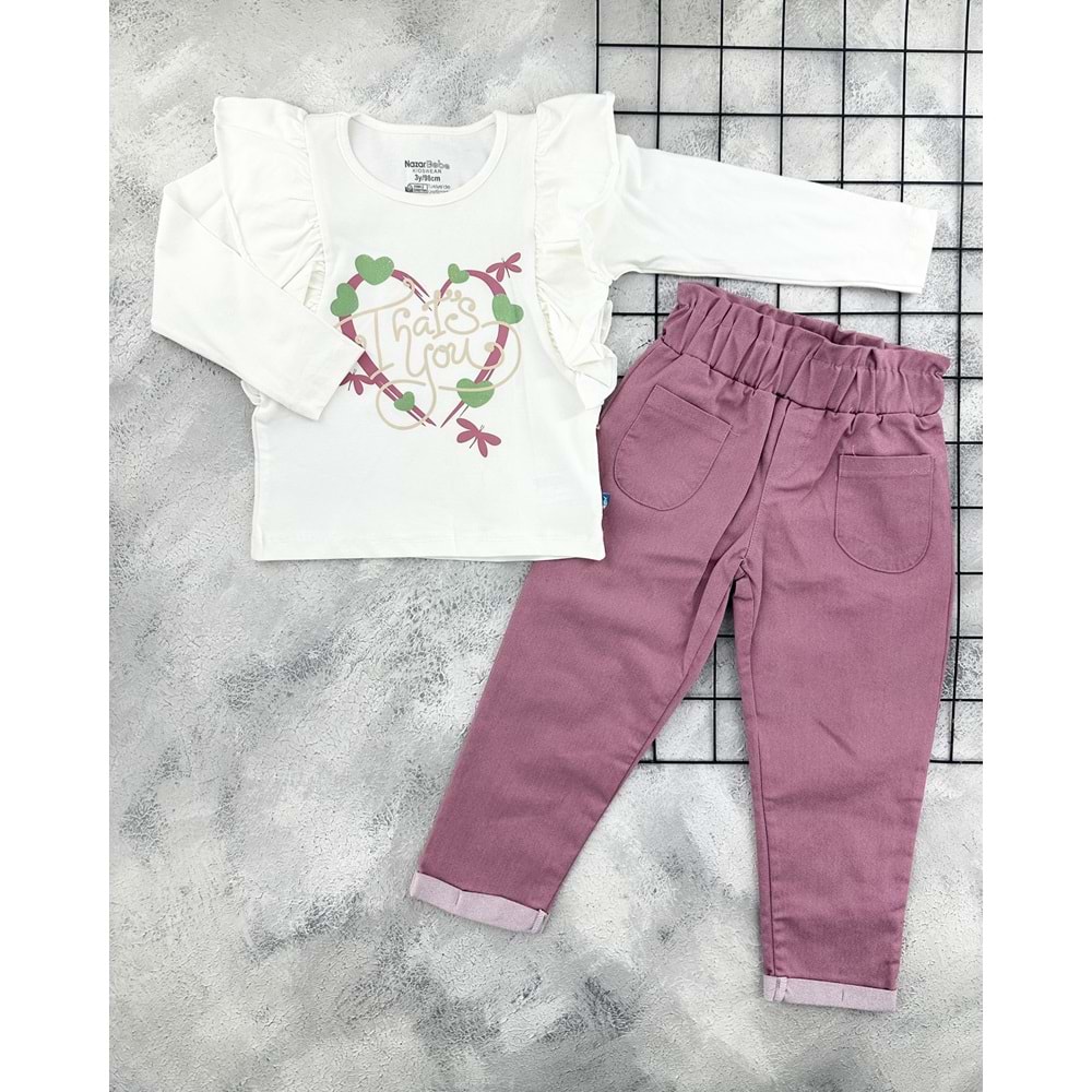 NAZAR 24161 KALP BASKILI MEVSİMLİK KOT TAKIM - MÜRDÜM - 3 YAŞ