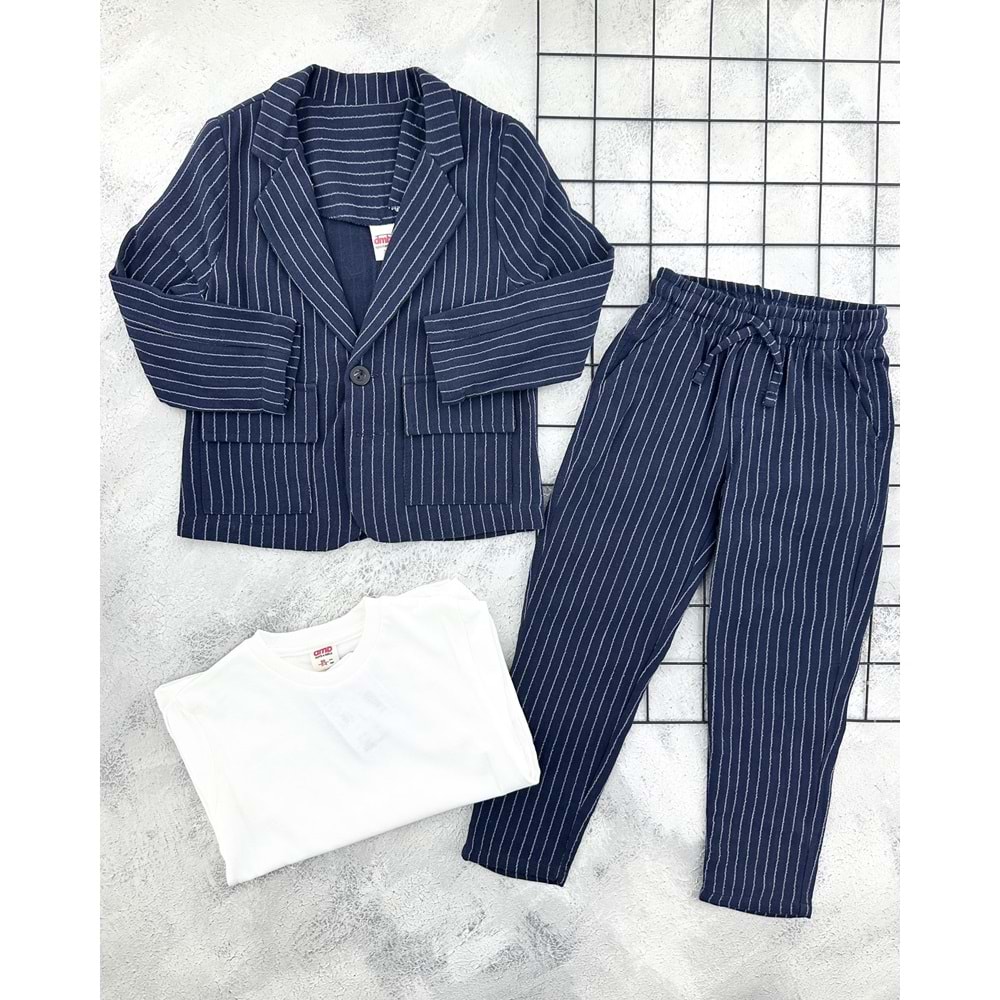 DMB 7570 ÇİZGİLİ MÜSLİN CEKET TAKIM - LACİ - 3-4 YAŞ