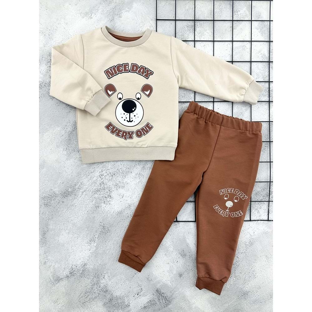 BAMBU 4533 NİCE DAY BASKILI MEVSİMLİK TAKIM - BEJ - 3 YAŞ