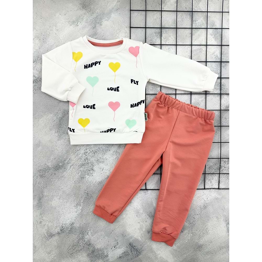 BAMBU 4532 KALPLİ BALON BASKILI MEVSİMLİK TAKIM - KREM - 3 YAŞ