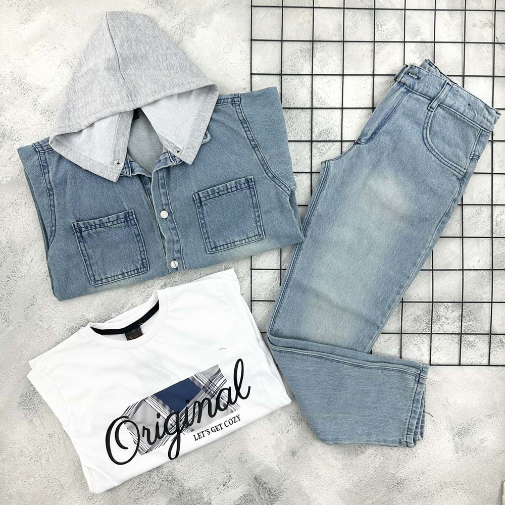 HOLA 90062 KAPÜŞONLU CEKET KOT TAKIM - MAVİ - 10 YAŞ