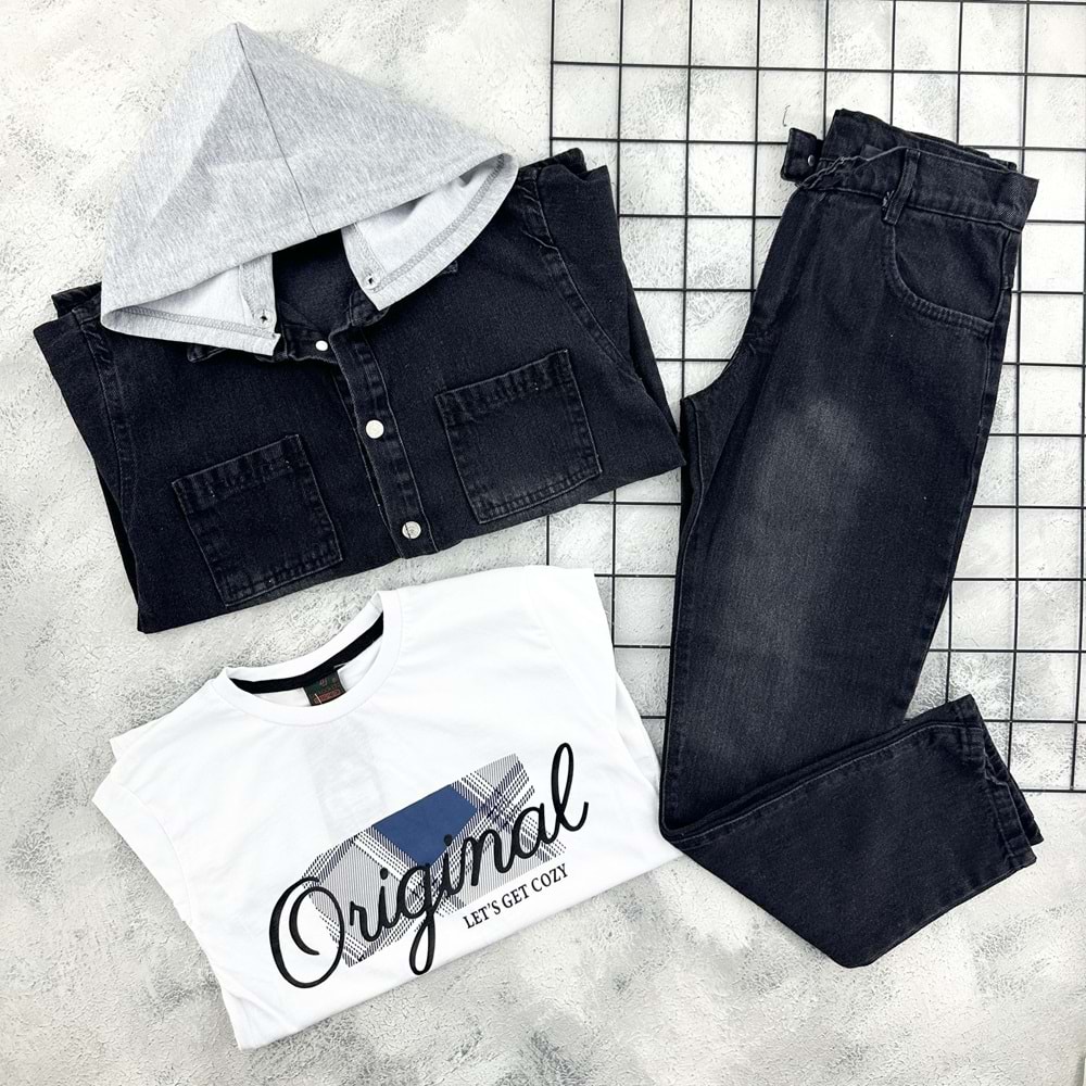 HOLA 90062 KAPÜŞONLU CEKET KOT TAKIM - SİYAH - 10 YAŞ