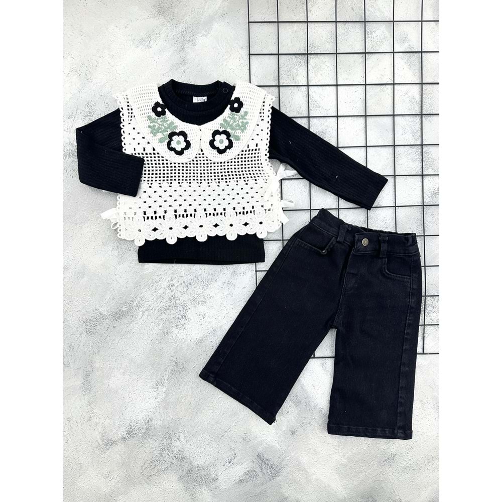 NAZAR 26121 ÖRME YAKALI SÜVETERLİ KOT TAKIM - SİYAH - 9 AY