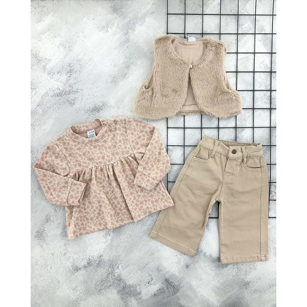 NAZAR 26052 BOLEROLU LEOPAR DESEN TAKIM - SÜTLÜ KAHVE - 3 YAŞ