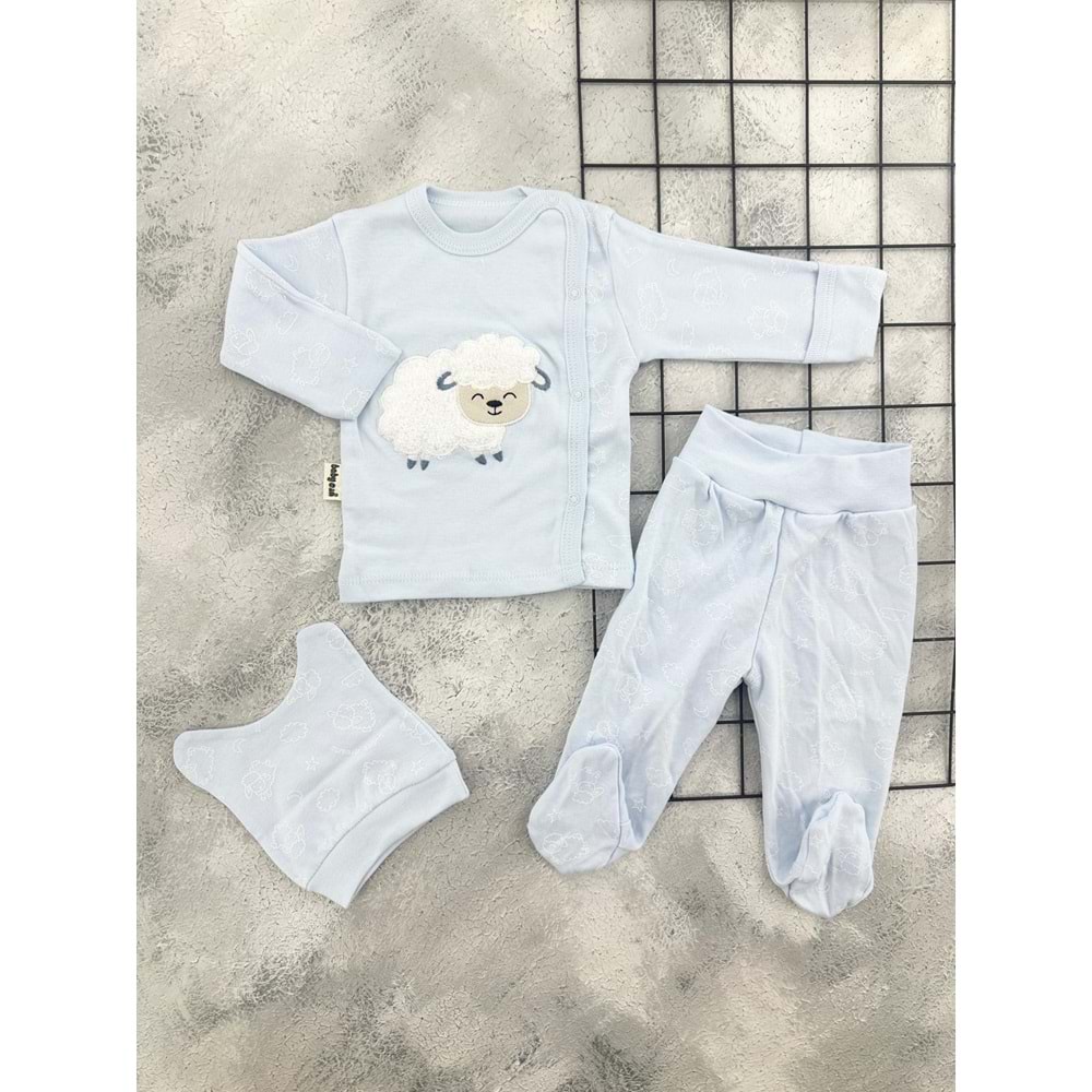 BABYCAN 9377 KUZU NAKIŞLI ZIBIN TAKIM - MAVİ - 0-3 AY