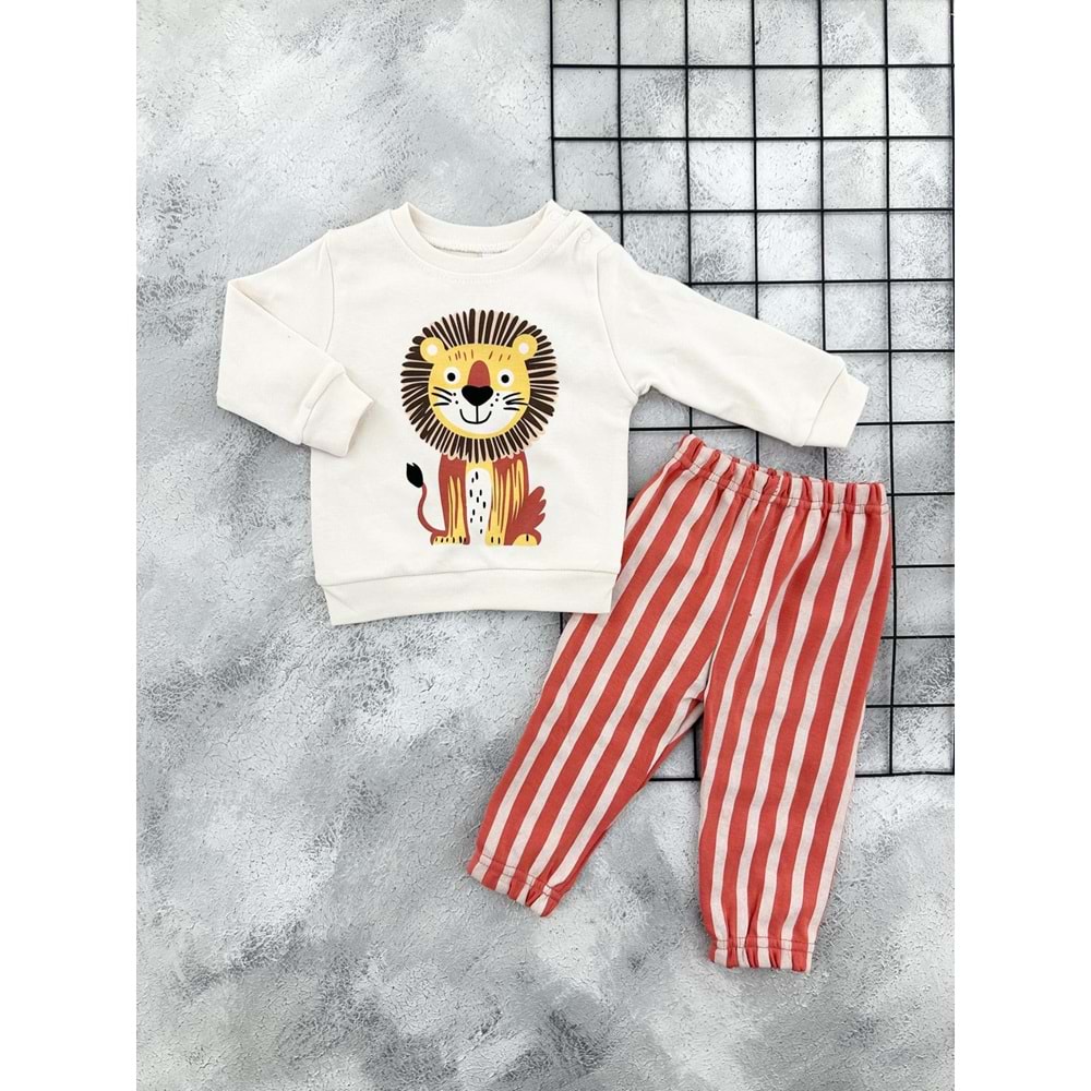 NİKUBY 45326 ÇİZGİLİ ASLAN BASKILI MEVSİMLİK TAKIM - KİREMİT - 9 AY