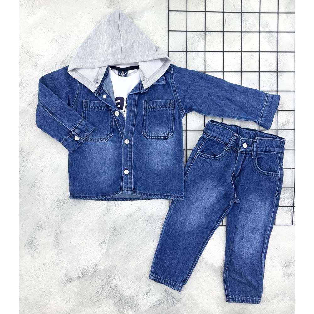 HOLA 50343 KAPÜŞONLU CEKET KOT TAKIM - MAVİ - 2 YAŞ