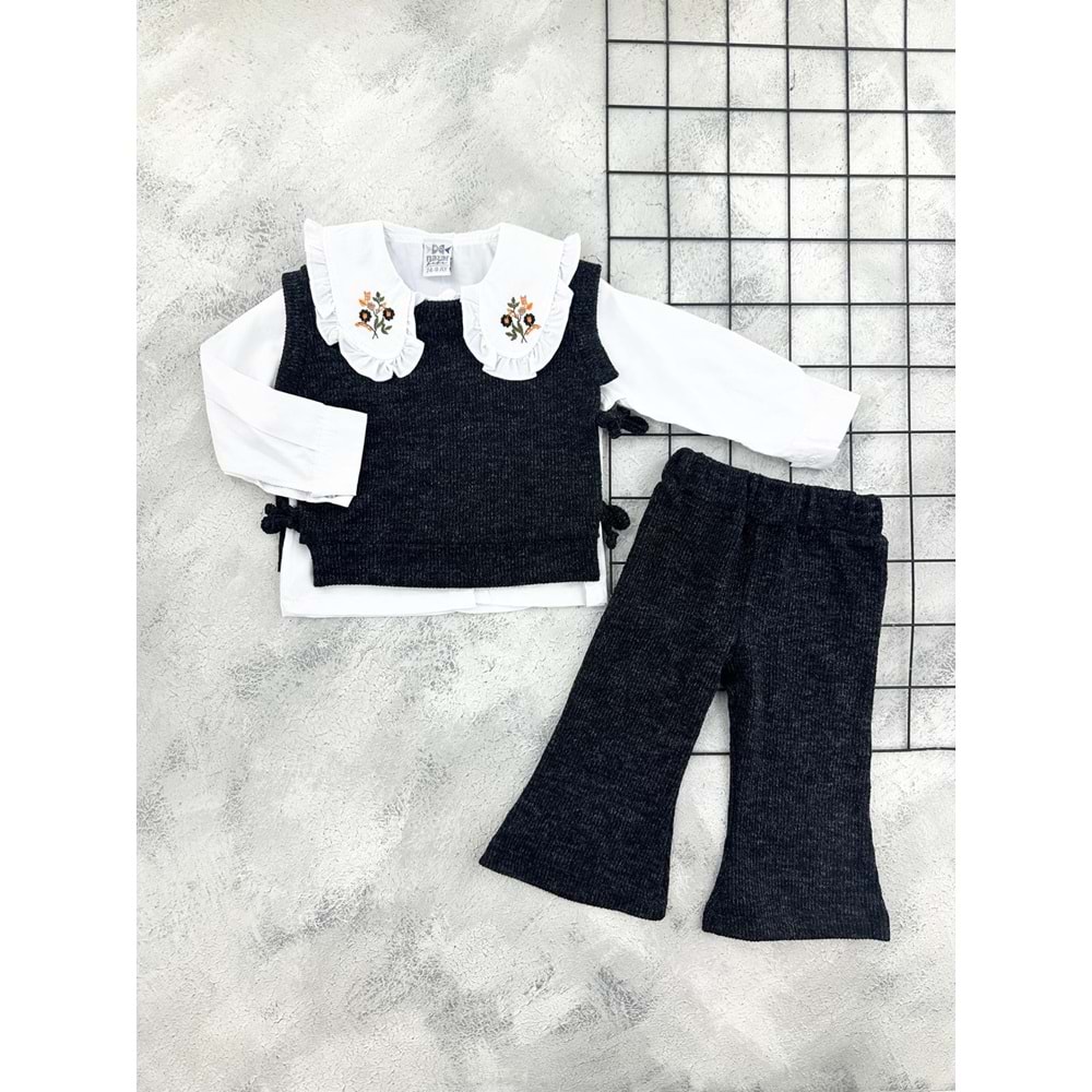 NAZAR 26001 GÖMLEK YAKA TRİKO 3 LÜ TAKIM - SİYAH - 9 AY