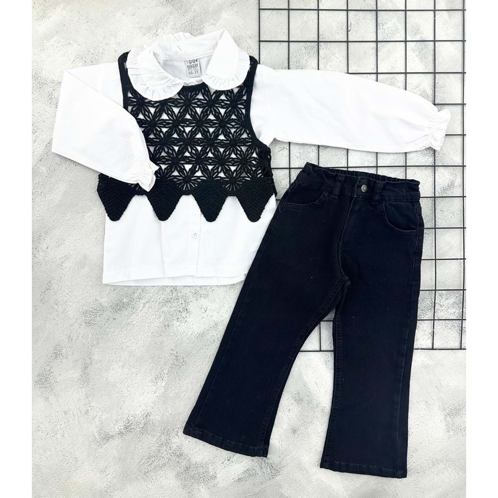 NAZAR 26109 PAPATYA ÖRME SÜVETER KOT TAKIM - SİYAH - 3 YAŞ
