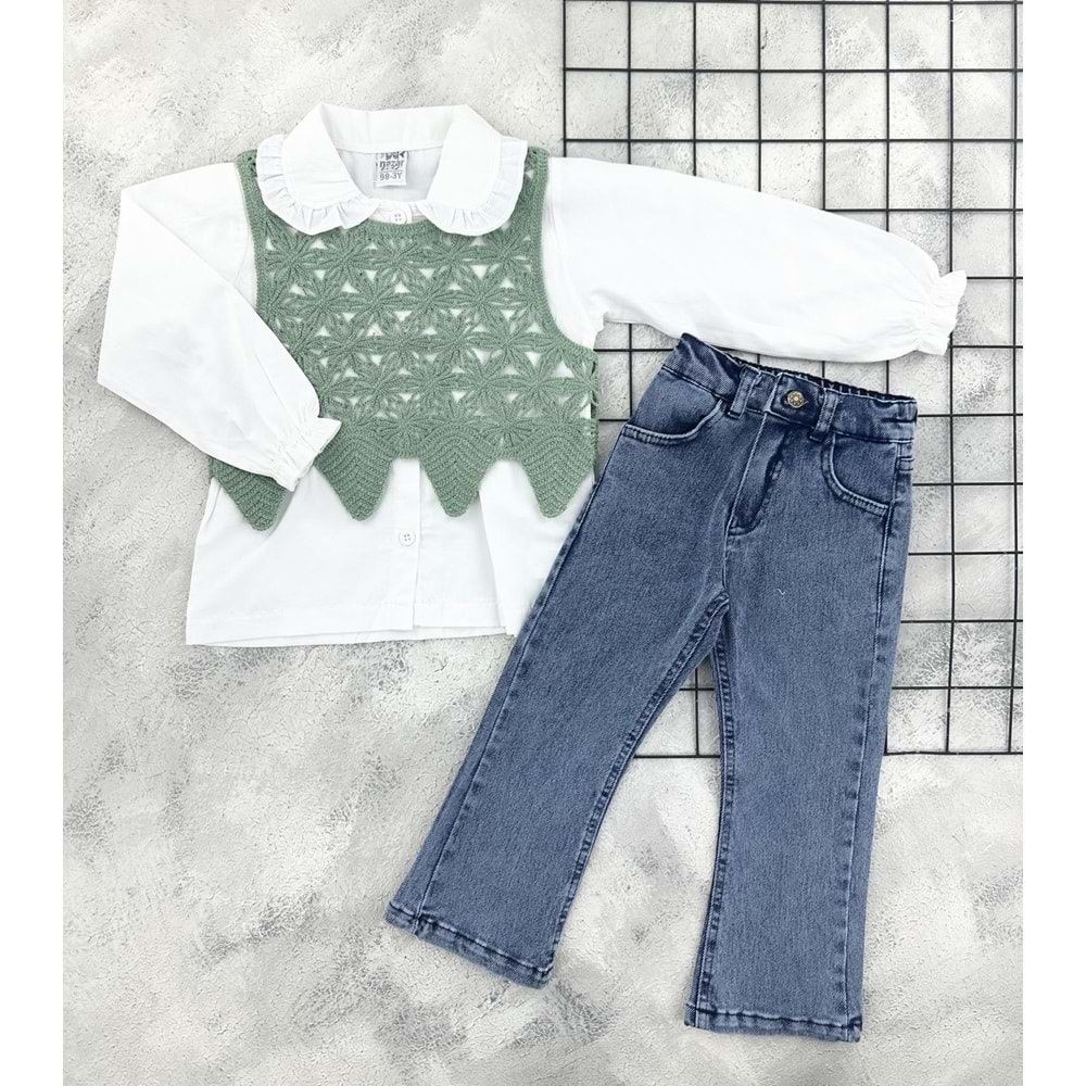 NAZAR 26109 PAPATYA ÖRME SÜVETER KOT TAKIM - YEŞİL - 3 YAŞ