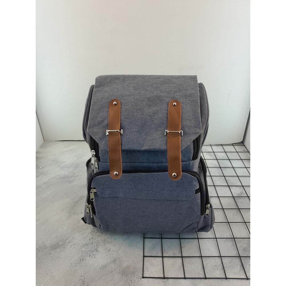 ÖGA BÜYÜK BOY KAPAKLI DÜZ KETEN ANNE SIRT ÇANTASI - GRİ