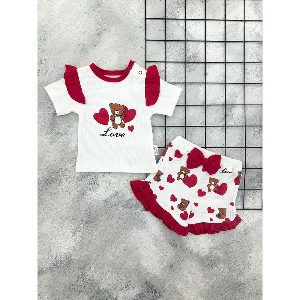 COŞAY 26104 KALPLİ AYICIK BASKI TAKIM(3-12AY) - KIRMIZI - 3-6 AY