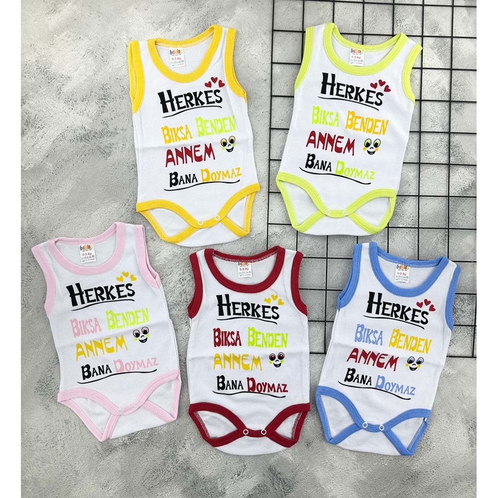 MSA HERKES BIKSA BENDEN ANNEM BANA DOYMAZ YAZILI BADİ - PEMBE - 6 AY