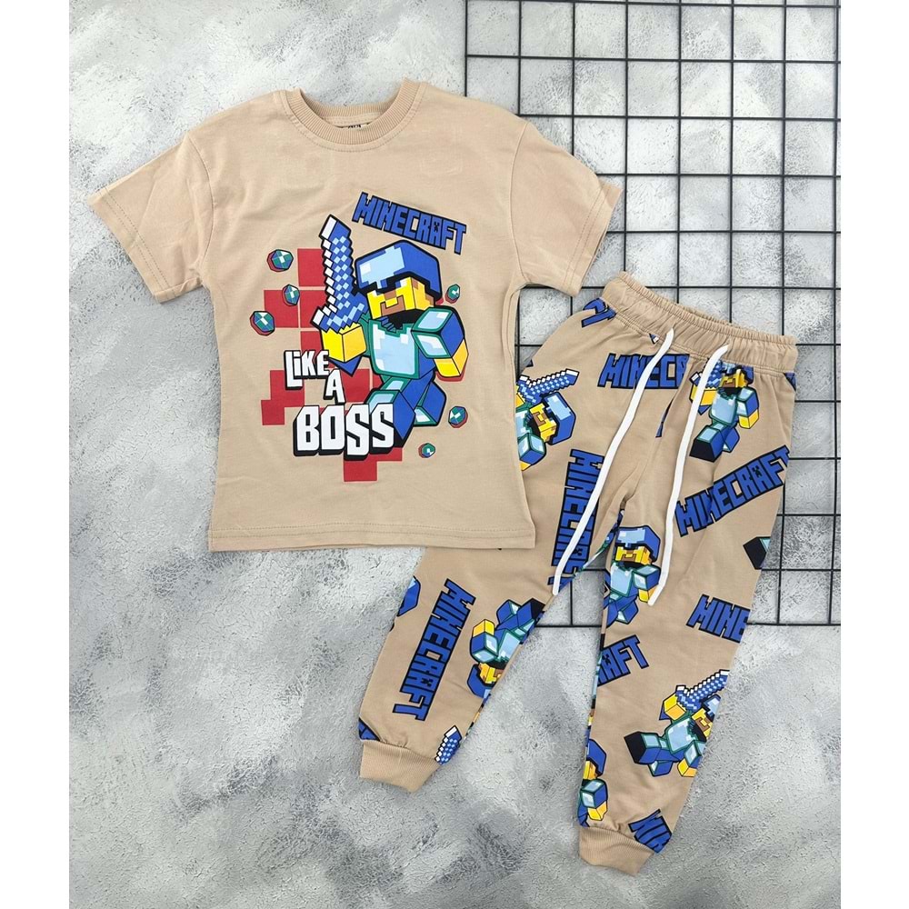 ZR 7023 MİNECRAFT BASKILI TAKIM - BEJ - 5-6 YAŞ