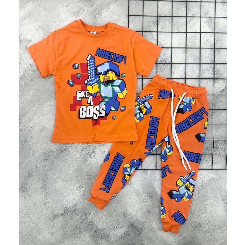 ZR 7023 MİNECRAFT BASKILI TAKIM - TURUNCU - 7-8 YAŞ