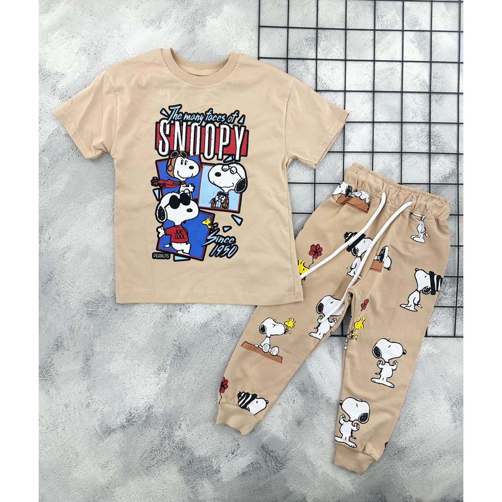 ZR 7024 SNOOPY BASKILI TAKIM (3-8 YAŞ) - BEJ - 6-7 YAŞ